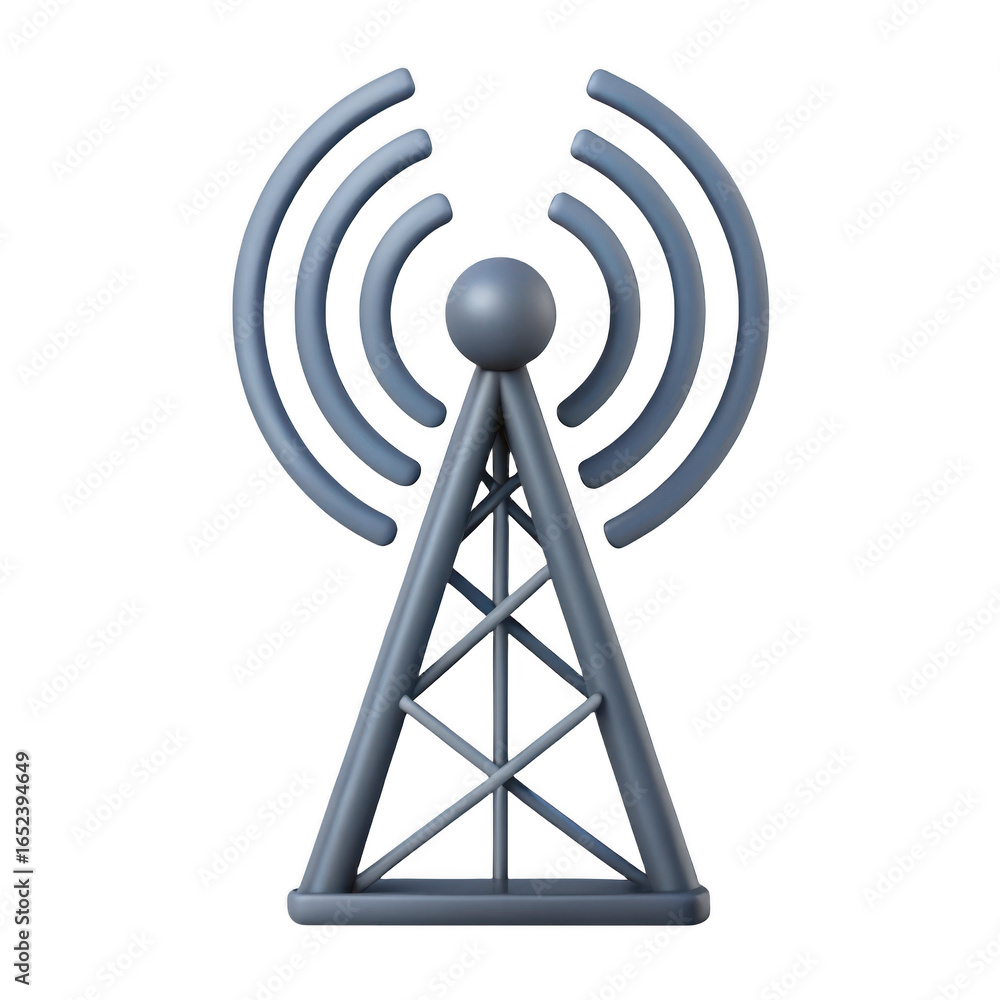 Poster 3d rendered communication tower with signal waves isolated on transparent background