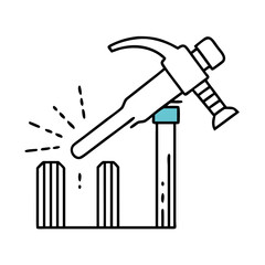 Hammering Icon Vector: Construction, Labor, and Woodworking Symbol