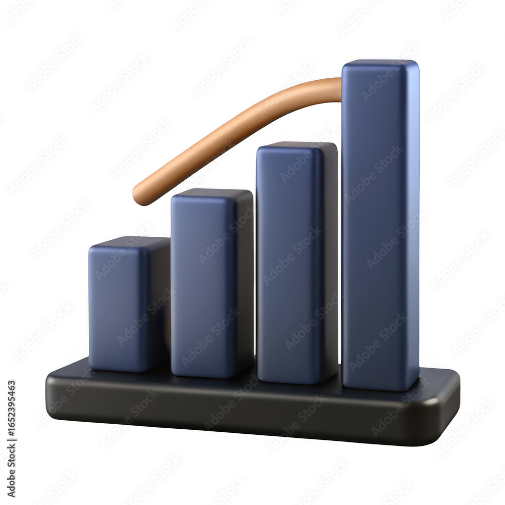 Poster 3d rendered bar graph with ascending trend line isolated on transparent background
