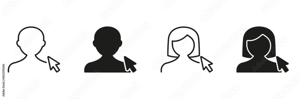 Poster user profile selection icon set. user interface and account management outline and silhouette symbol