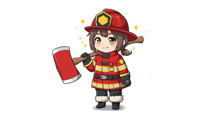 Cute Anime Firefighter Girl with Axe Illustration