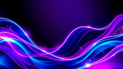 Naklejka premium Vibrant Purple and Blue Neon Waves with Glowing Effects – Abstract Digital Art
