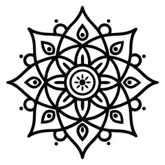 Intricate Black and White Mandala Design with Floral and Geometric Elements