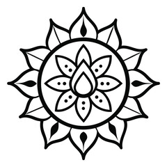 Intricate Black and White Mandala Design with Floral Elements
