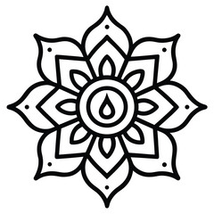 Intricate Black and White Mandala Design with Floral Elements