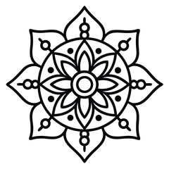 Intricate Black and White Mandala Design with Floral Elements