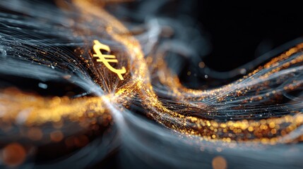 Euro Symbol Emerging from Abstract Flow, Financial Data Visuals, Finance