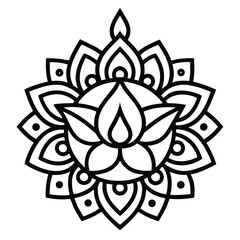 Intricate Black and White Mandala Design with Floral Elements