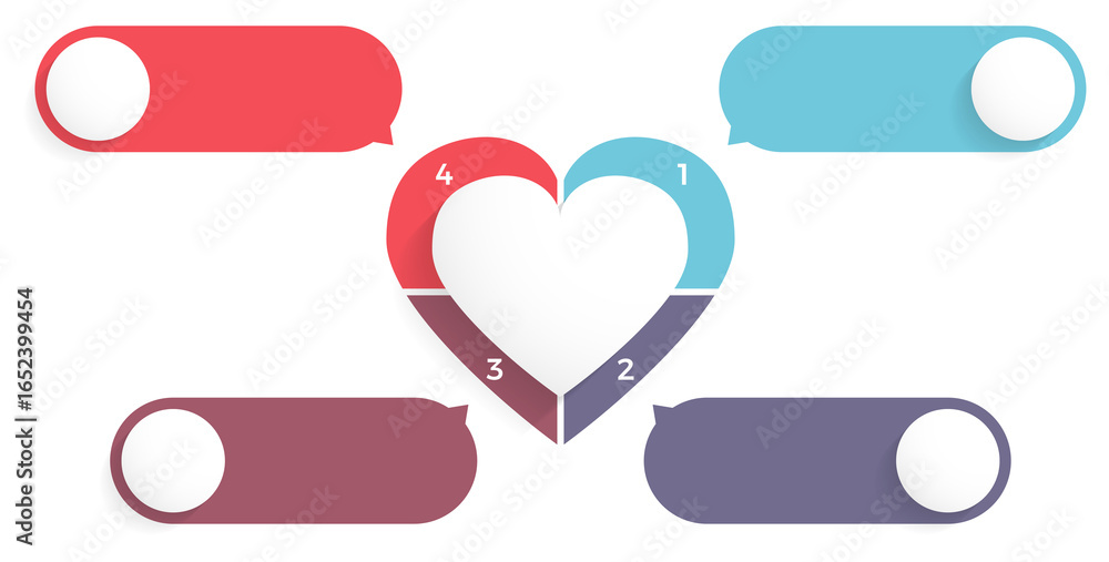 Poster infographic template with heart divided on four elements with place for your text and icons
