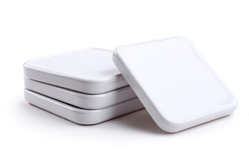 Modern white square plates stacked for serving food at a stylish dinner party or event