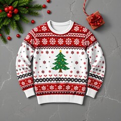 Photorealistic Flat Lay Holiday Sweater Concrete Surface