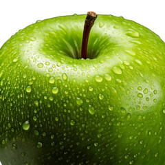 Close-Up Macro of Granny Smith Apple with Water Droplets, isolated