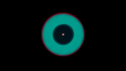 Abstract teal and red concentric rings on black background, artistic and modern design