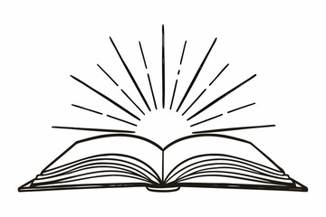 A line drawing of an open book with lines radiating upwards from the center of the open pages of the book "png"