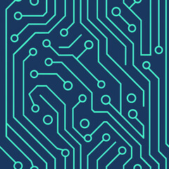 Digital electronics processor board design background with a seamless tech circuit pattern