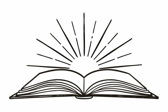 A line drawing of an open book with lines radiating upwards from the center of the open pages of the book "png"
