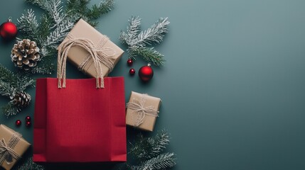 Shopping bag from top with gifts and decorations