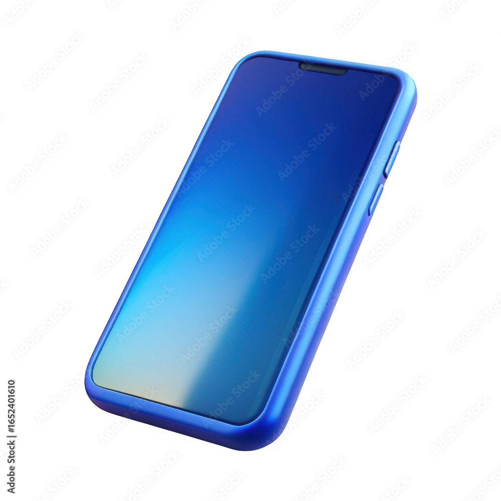 Poster 3d rendered blue smartphone with gradient screen isolated on transparent background