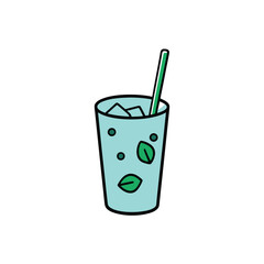 Refreshing iced mint tea with condensation droplets in a clear glass