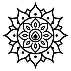 Black and White Mandala Design with Floral and Geometric Elements