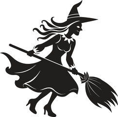 Witch on Broom Silhouette – Halloween, Magic, Spooky Vector Isolate on White Background