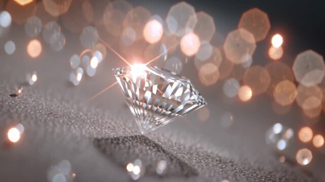 Sparkling Jewel: A singular, exquisitely cut diamond glistens amidst a bed of shimmering brilliance, symbolizing luxury and elegance.