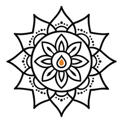 Black and White Mandala with Orange Center Drop