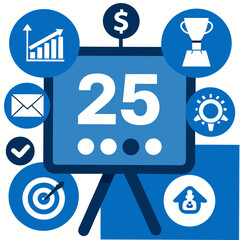 Fototapeta premium Flat design infographic with number 25 and business icons representing growth money success tasks and communication