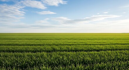 Obraz premium Vibrant Green Field Under a Blue Sky A Serene Rural Landscape