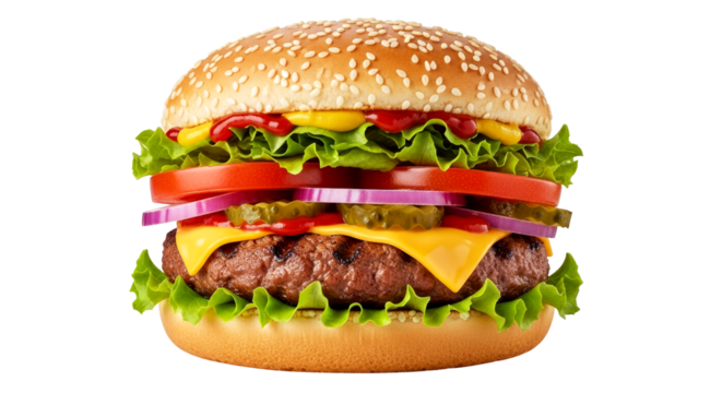 juicy cheeseburger delicious fast food illustration with transparent background