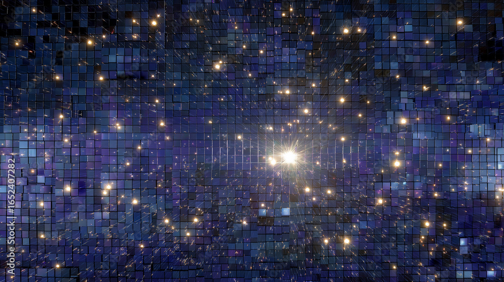 Poster digital universe: a visualization of the data and light, depicting complex network and modern techno