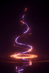 Obraz premium Glowing quantum gpu particle radiating purple and orange neon energy with holographic data streams in a futuristic scifi scene
