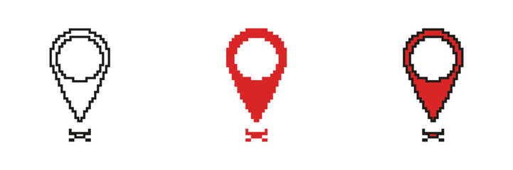 Pixel Art Map Pin Icon Set. Location Marker And Navigation Symbol Collection. Geolocation And Mapping Design Elements. Isolated Vector Illustration
