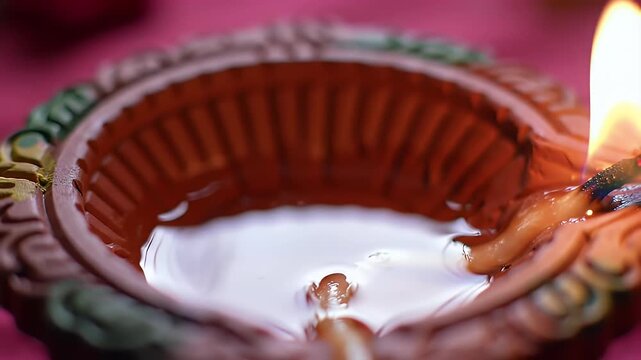 Navratri, glowing clay diyas, saffron to pink gradient - Powered by Adobe