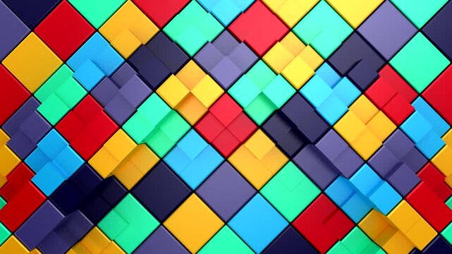 Cubes Form a Wave. Abstract motion, 3d rendering, 4k resolution
