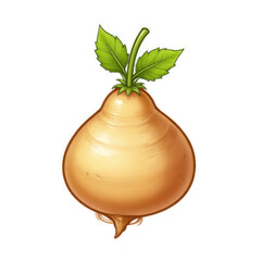 Illustration of a fresh turnip with green leaves on top