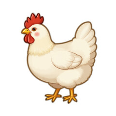 Fototapeta premium A cute illustration of a white chicken with red comb and wattles