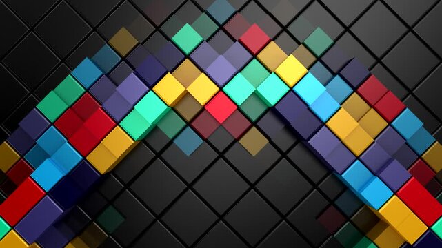 Cubes Form a Wave. Abstract motion, 3d rendering, 4k resolution
