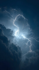 Storm lightning overlay with branching electric bolts in neon blue across a dark night sky in minimal vector style