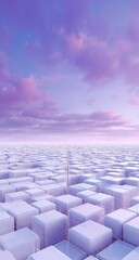 Naklejka premium Futuristic city skyline at sunset, aerial view, purple sky, urban planning concept