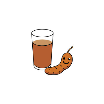 Refreshing glass of tamarind juice with sweet tamarind pod illustration