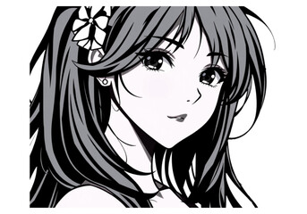 Unleash Your Creativity with This New Silhouette Illustration of a Cute Anime Girl's Face, Combining Clean Lines with a Soft and Lovely Feel.