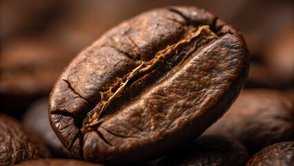 Obraz premium Closeup view of a single roasted coffee bean suitable for coffee shop menus, websites, and coffeerelated marketing materials. Perfect for caffeine lovers.