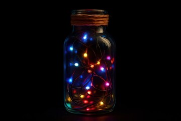 A Glass Jar of Colorful Christmas Lights