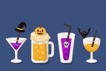 halloween cocktails concept vector flat illustration