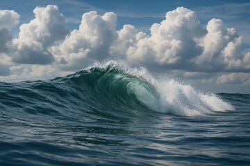 Fototapeta premium A Majestic Wave Breaks Against a Sky of Clouds