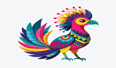 Obraz premium Vector illustration of a cute cartoon rooster with colorful feathers