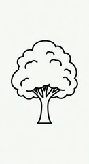 A simple line drawing depicts a tree with a full, rounded crown, standing tall.