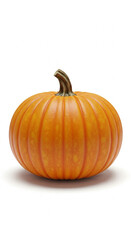 A vibrant orange pumpkin, perfectly ripe, sits on a white background.
