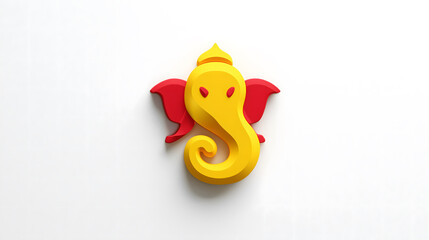 Yellow Lord Ganesh head on white background
